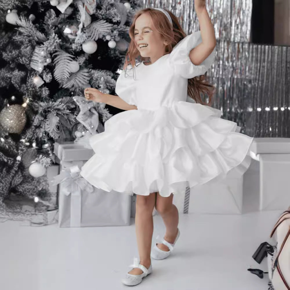 Dresses of Bride Fellow Kids Bow Short Sleeve