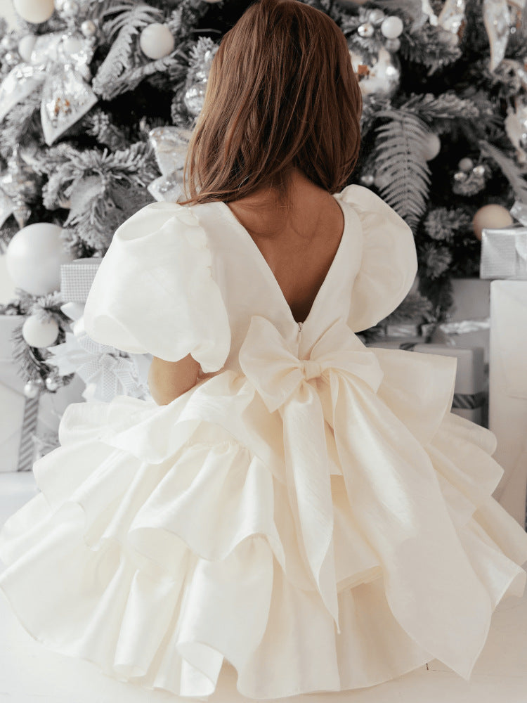 Dresses of Bride Fellow Kids Bow Short Sleeve