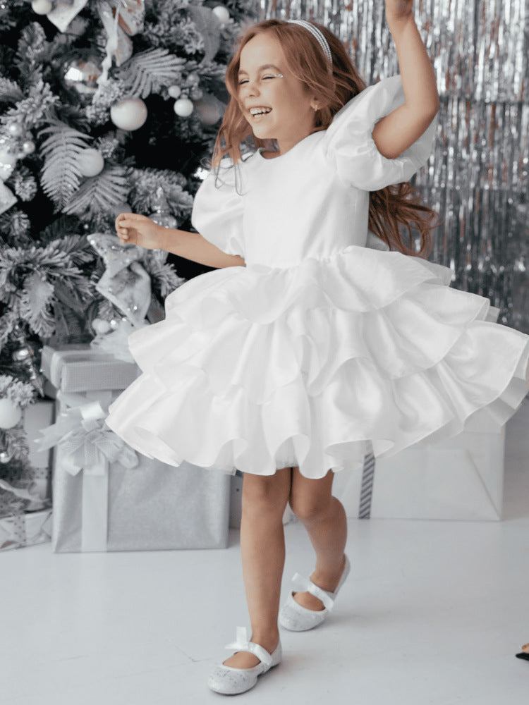 Dresses of Bride Fellow Kids Bow Short Sleeve