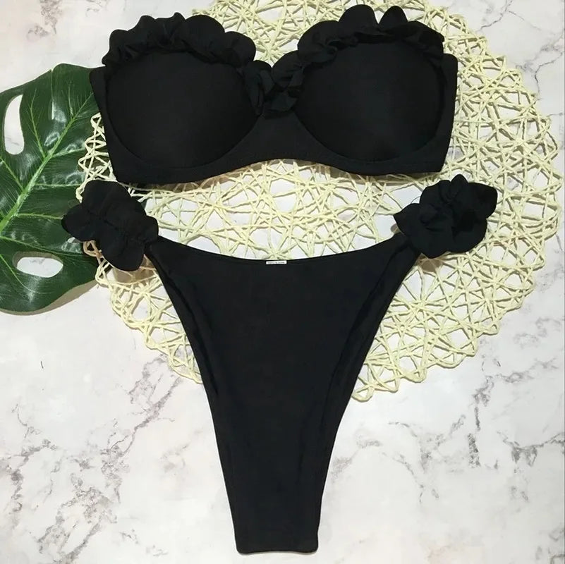 Push up Bikini Set Women 2025 Swimsuit Sexy Bow Biquini Lace up Summer Bathing Suit Lady Two Pieces Swimwear Woman Beachwear L