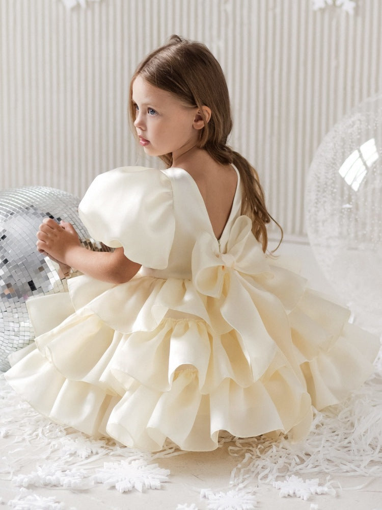 Dresses of Bride Fellow Kids Bow Short Sleeve
