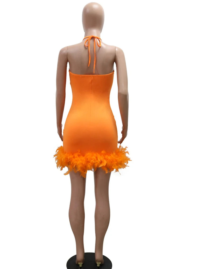 Beautiful Mesh Sequin Feather Glam Dress Luxury Woman Party Dress Glitter Sleeveless Night Out Dresses Birthday Outfits