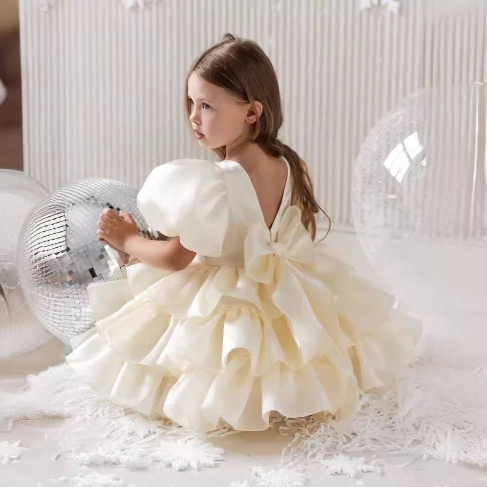 Dresses of Bride Fellow Kids Bow Short Sleeve