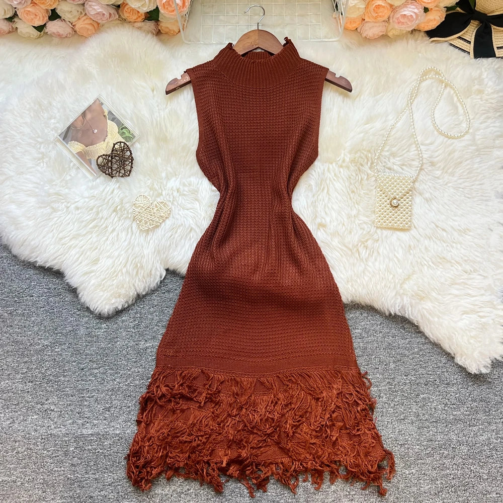 Women Dress 2025 New Summer Fashion Sexy Openwork Stitching Sleeveless Bodycon Party Dress Korean Lady Beach Vestidos