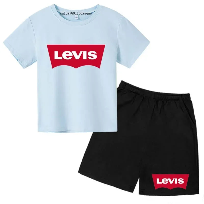 Summer T-Shirt Kids Set 4-13 Years Boys Girls Casual Short Sleeve Crew Neck T-Shirt + Shorts Flower Letter Mixed Print Clothing
