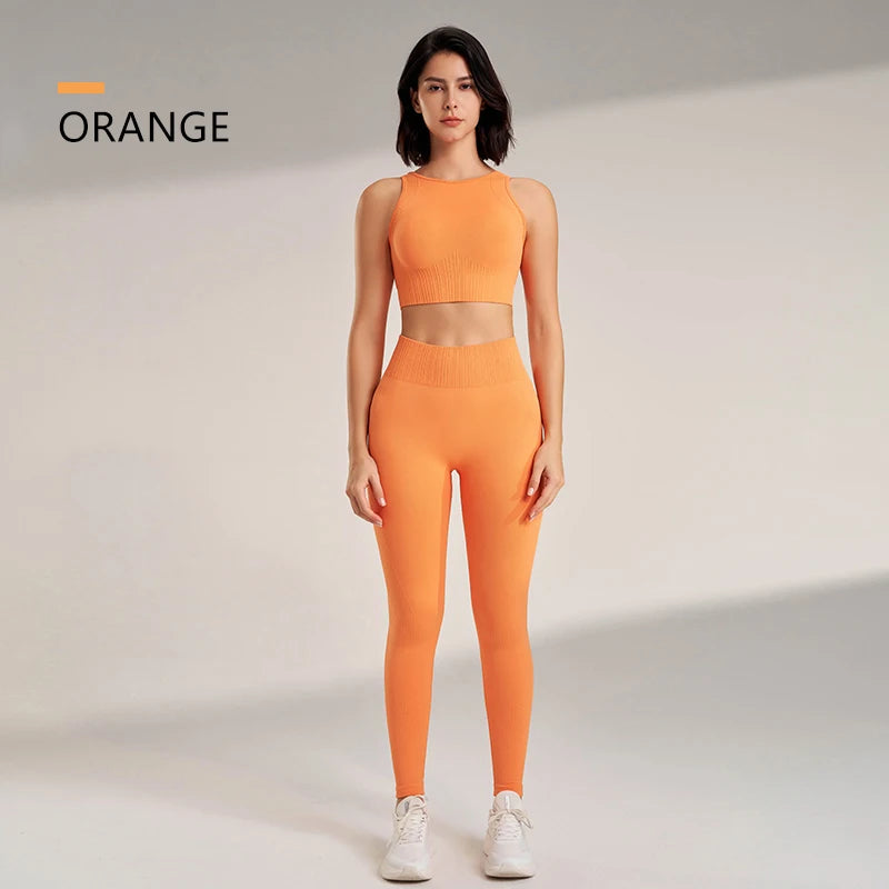 Yoga Clothing Set Women'S High Waisted Leggings and Top Two Piece Seamless Fitness Exercise Clothing Fitness Underwear plus Size