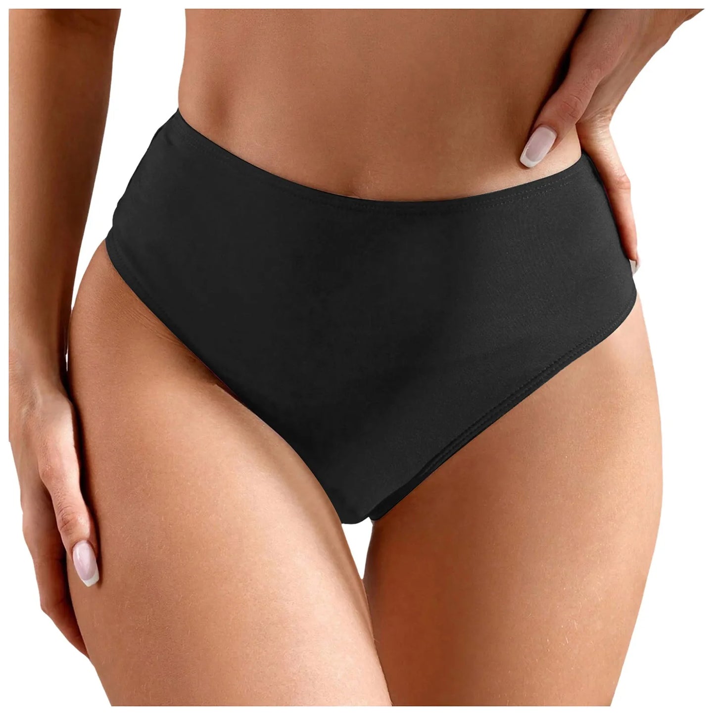 Women High Waist Bikini Bottom Tanga Solid Color Seamless Underwear Beach Wear Swimming Trunks Female Pleated Swim Shorts