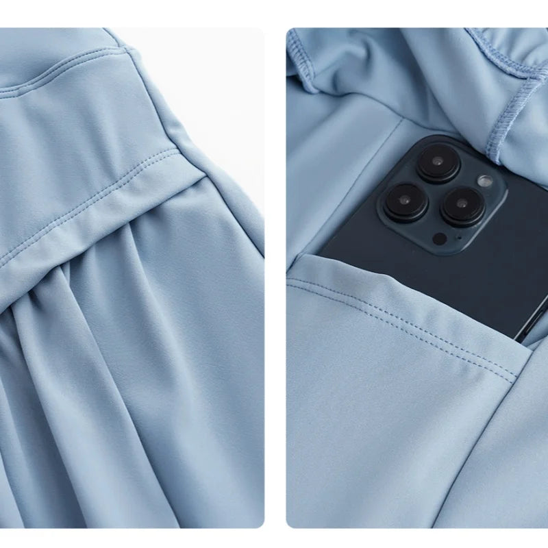 Women Tennis Skirt Set Summer Slim Fit Lightweight Gym Outfit 2 Piece Sport Top Skort Suit 2Pcs Tracksuit Ladies Golf Wear
