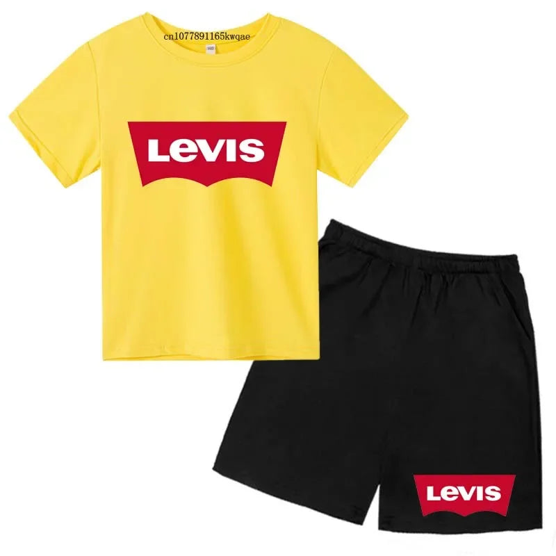 Summer T-Shirt Kids Set 4-13 Years Boys Girls Casual Short Sleeve Crew Neck T-Shirt + Shorts Flower Letter Mixed Print Clothing