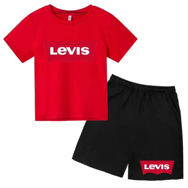 Summer T-Shirt Kids Set 4-13 Years Boys Girls Casual Short Sleeve Crew Neck T-Shirt + Shorts Flower Letter Mixed Print Clothing
