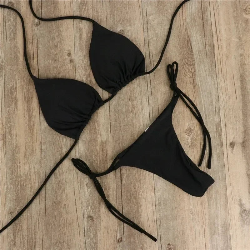 Summer Swimsuit Women Sexy Bikini Set Push-Up Padded Bra Thong Two Pieces Swimwear Beachwear Bathing Suit Female Sexy Swimsuits