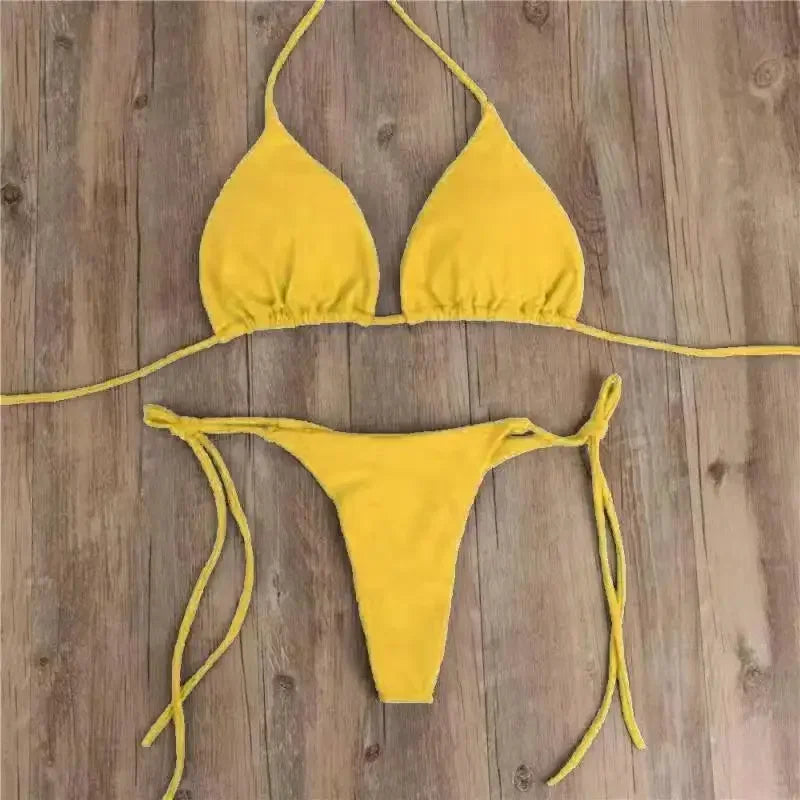Sexy Bikini Set New Solid Color Bikinis Halter Neck Strap Thong Swimwear Bathing Suit Women 2 Pcs/Set Swimsuit Set for Beach