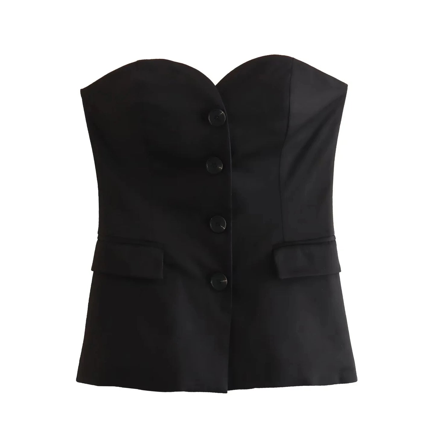 Women Elegant Solid Pant Suit Front Button Strapless Sexy Tank Tops + Side Slit Trouser Female Fashion Streetwear Sets