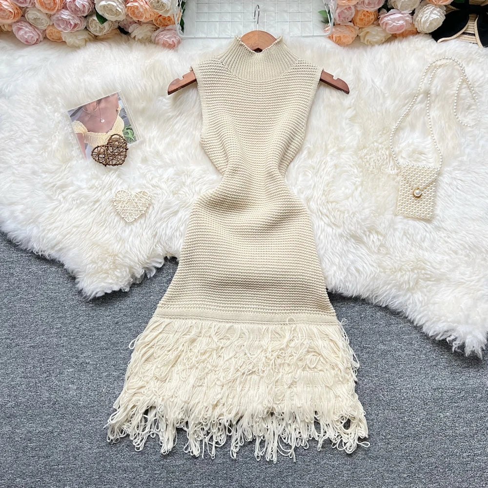 Women Dress 2025 New Summer Fashion Sexy Openwork Stitching Sleeveless Bodycon Party Dress Korean Lady Beach Vestidos