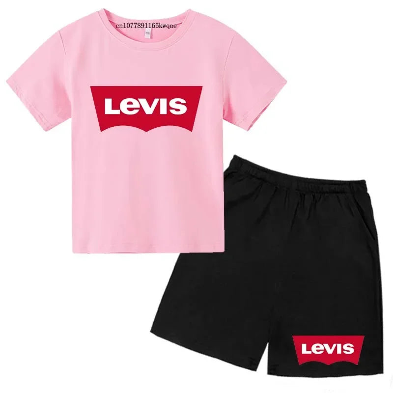 Summer T-Shirt Kids Set 4-13 Years Boys Girls Casual Short Sleeve Crew Neck T-Shirt + Shorts Flower Letter Mixed Print Clothing