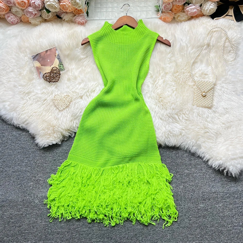 Women Dress 2025 New Summer Fashion Sexy Openwork Stitching Sleeveless Bodycon Party Dress Korean Lady Beach Vestidos