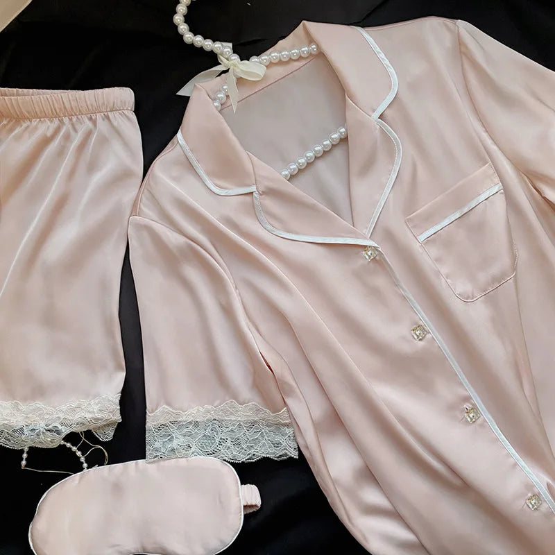 New Ice Silk Pajamas Women'S Summer Simple Ins High Value Sweet Girl Short-Sleeved Pajamas Homewear Summer Women'S Clothing