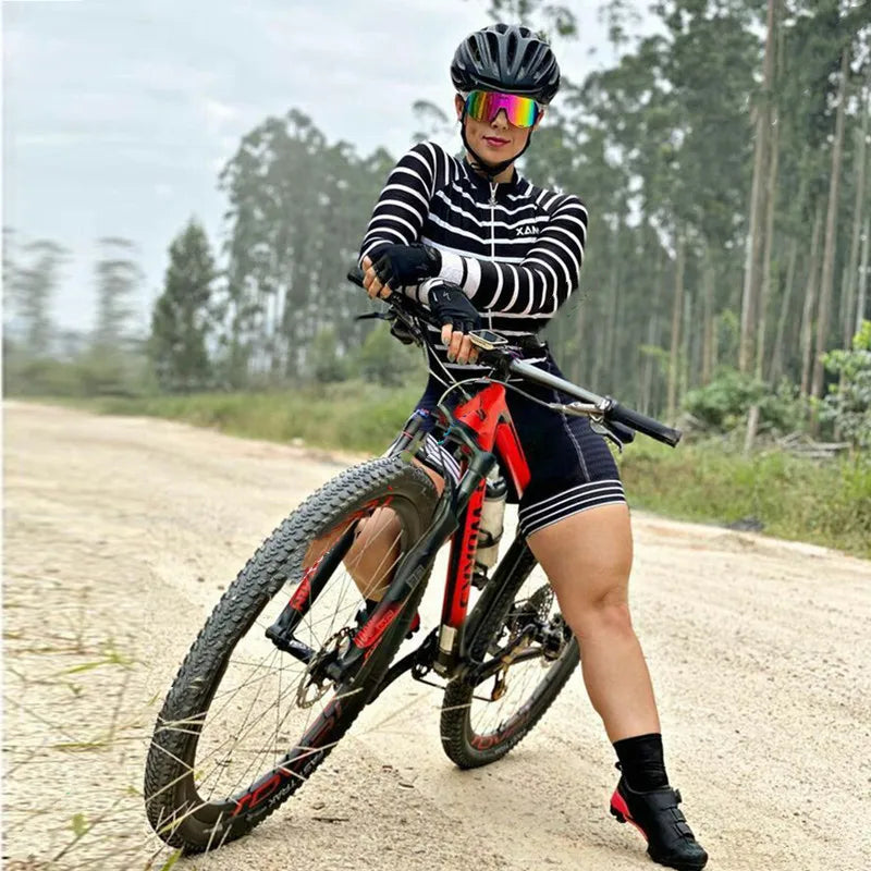 Women Summer Long Sleeve Cycling Suit Little Monkey Triathlon Cycling One-Piece Set Silicone Cycling Pro
