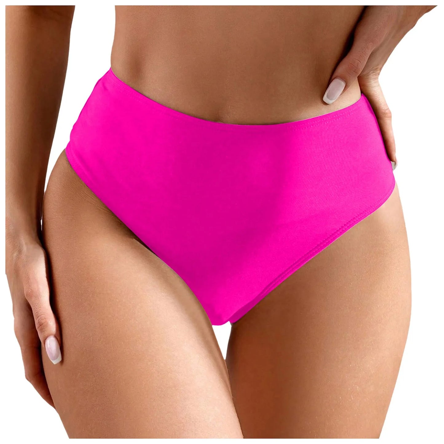 Women High Waist Bikini Bottom Tanga Solid Color Seamless Underwear Beach Wear Swimming Trunks Female Pleated Swim Shorts