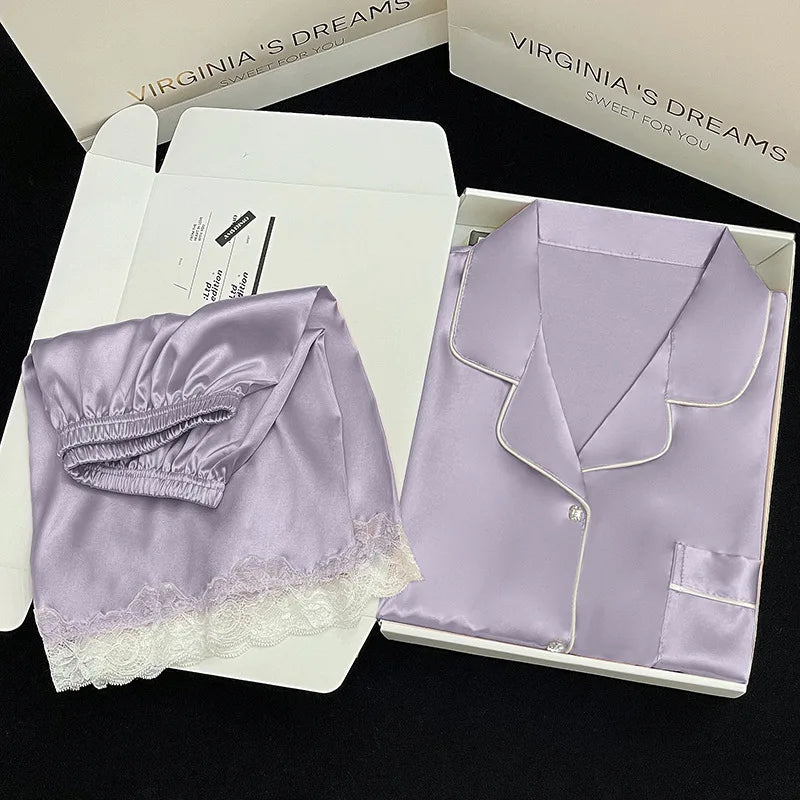 New Ice Silk Pajamas Women'S Summer Simple Ins High Value Sweet Girl Short-Sleeved Pajamas Homewear Summer Women'S Clothing