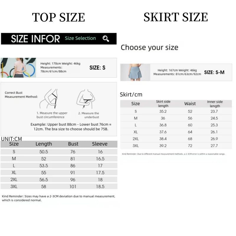 Women Tennis Skirt Set Summer Slim Fit Lightweight Gym Outfit 2 Piece Sport Top Skort Suit 2Pcs Tracksuit Ladies Golf Wear