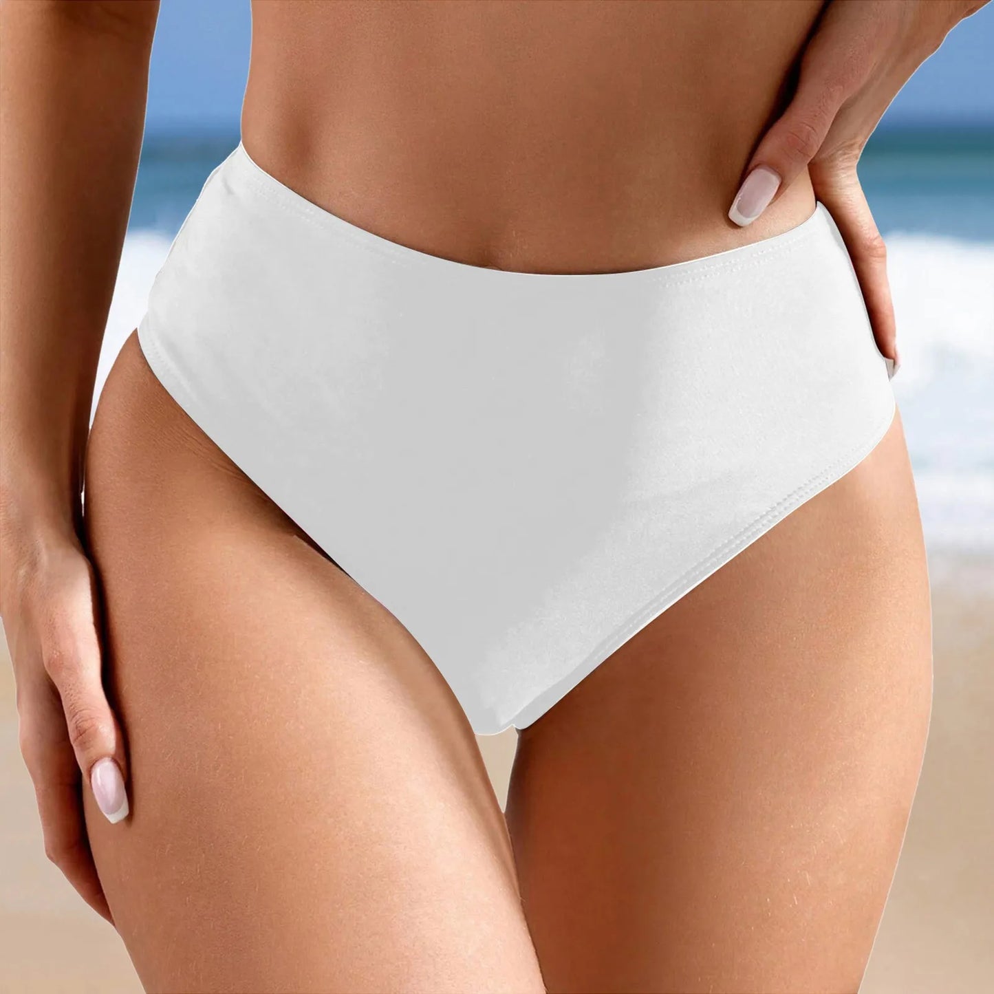 Women High Waist Bikini Bottom Tanga Solid Color Seamless Underwear Beach Wear Swimming Trunks Female Pleated Swim Shorts