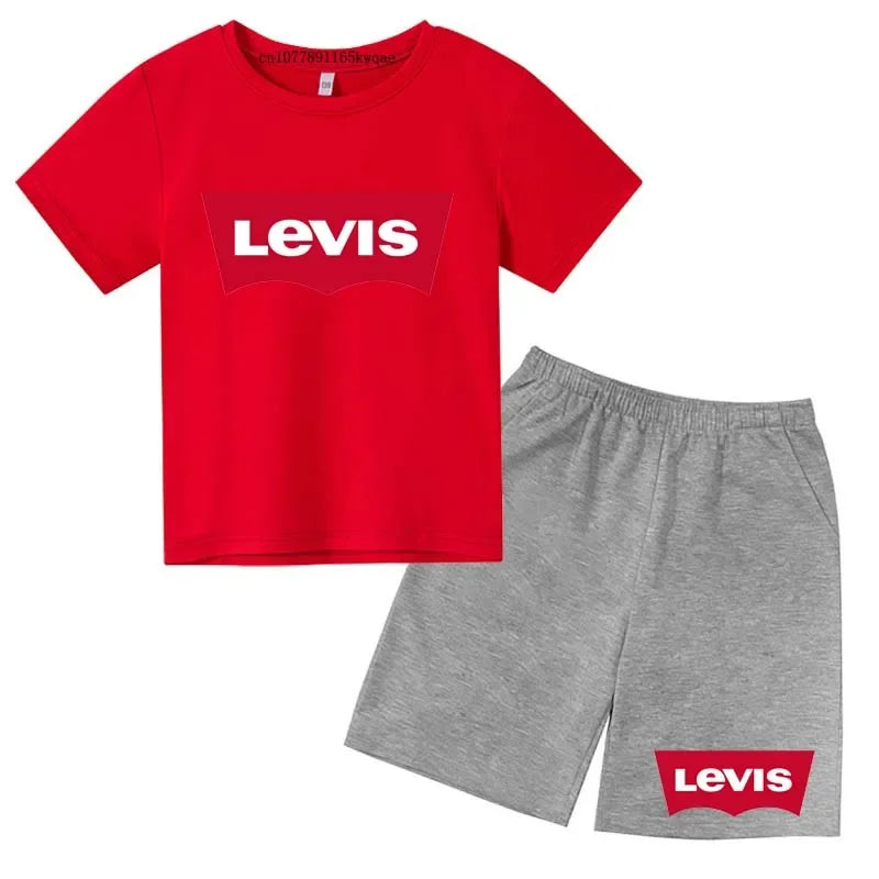 Summer T-Shirt Kids Set 4-13 Years Boys Girls Casual Short Sleeve Crew Neck T-Shirt + Shorts Flower Letter Mixed Print Clothing