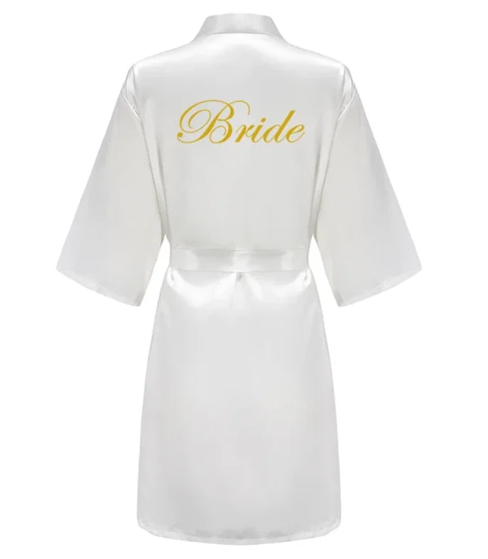 Wedding Party Team Bride Robe with Black Letters Kimono Satin Pajamas Bridesmaid Bathrobe SP2000