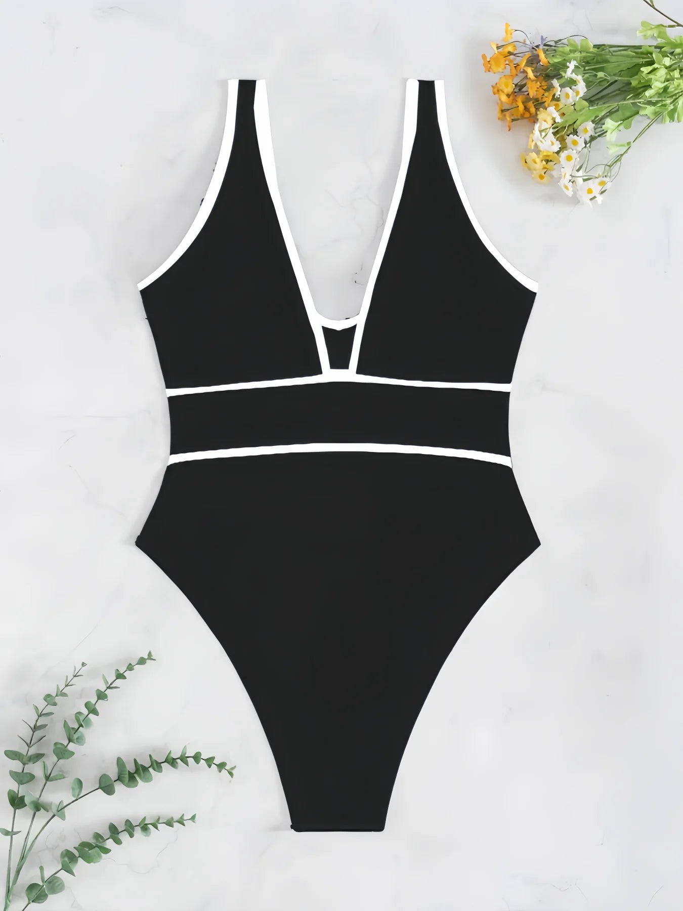 2025 V-Neck Vintage Swimsuit One Piece Solid Slim Swimwear Women Bathers Bathing Swimming Swim Suit Female Beachwear