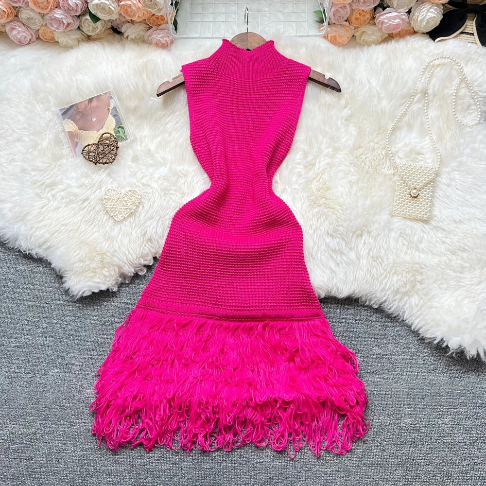 Women Dress 2025 New Summer Fashion Sexy Openwork Stitching Sleeveless Bodycon Party Dress Korean Lady Beach Vestidos