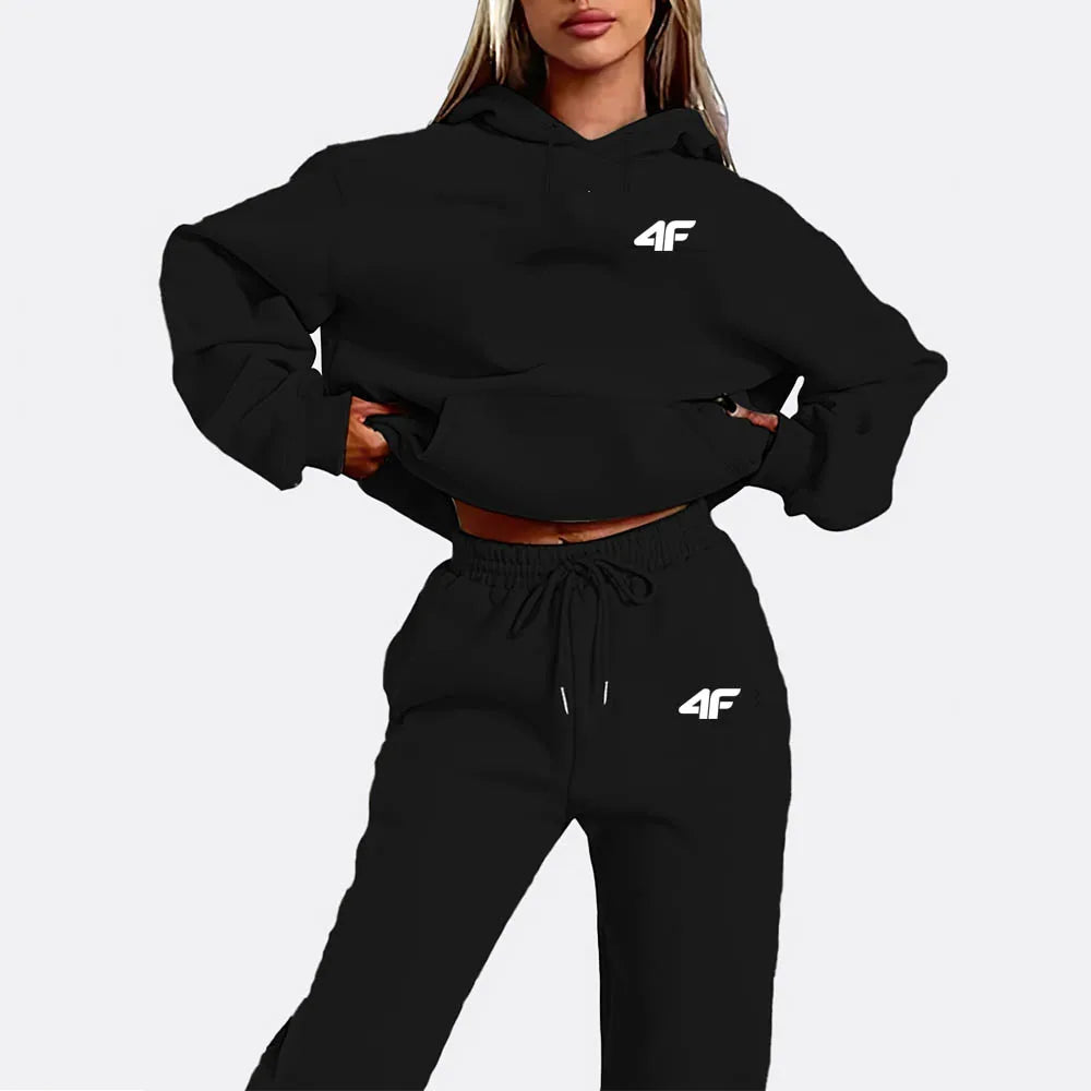 Number Letter Printed Women Hoodie Set Street Hip Hop Clothing Casual Female 2Pcs Clothing Plush Sweatshirt Perfect for Outdoor