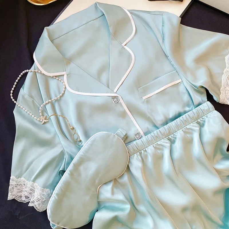 New Ice Silk Pajamas Women'S Summer Simple Ins High Value Sweet Girl Short-Sleeved Pajamas Homewear Summer Women'S Clothing