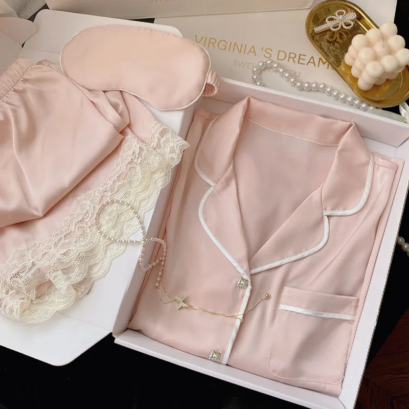 New Ice Silk Pajamas Women'S Summer Simple Ins High Value Sweet Girl Short-Sleeved Pajamas Homewear Summer Women'S Clothing
