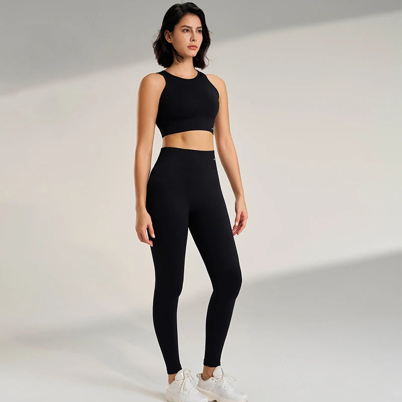 Yoga Clothing Set Women'S High Waisted Leggings and Top Two Piece Seamless Fitness Exercise Clothing Fitness Underwear plus Size