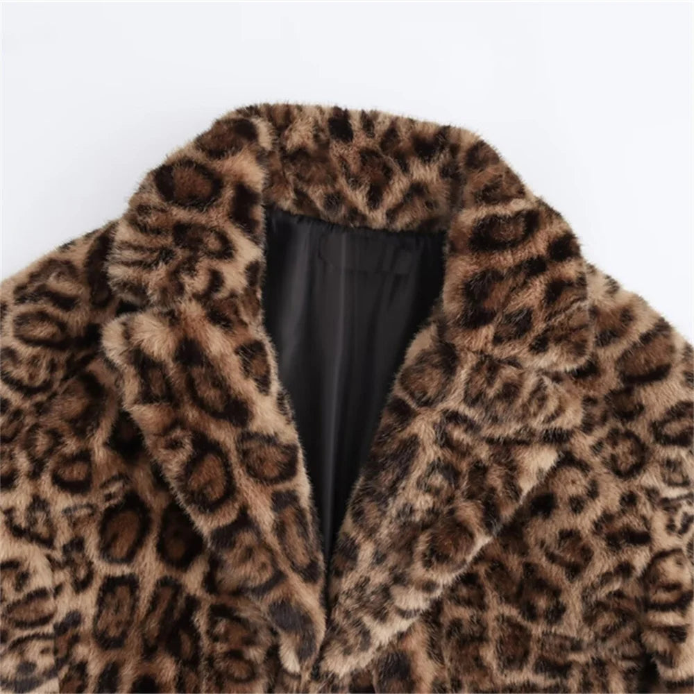 Women'S Coat Jacket Long Sleeved Lapel Animal Print with Pockets Autumn New Coat Jacket