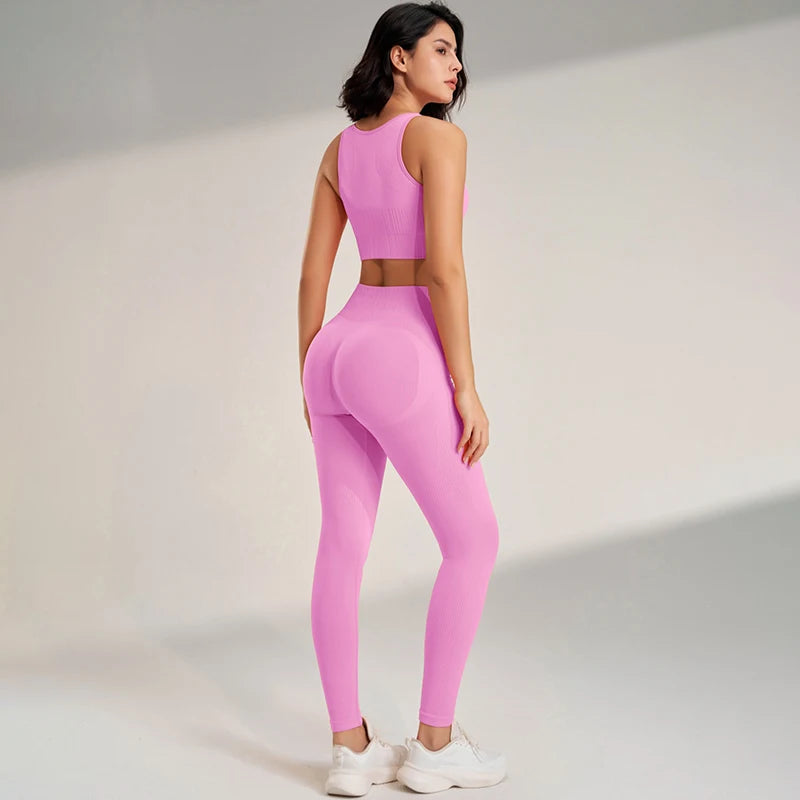 Yoga Clothing Set Women'S High Waisted Leggings and Top Two Piece Seamless Fitness Exercise Clothing Fitness Underwear plus Size