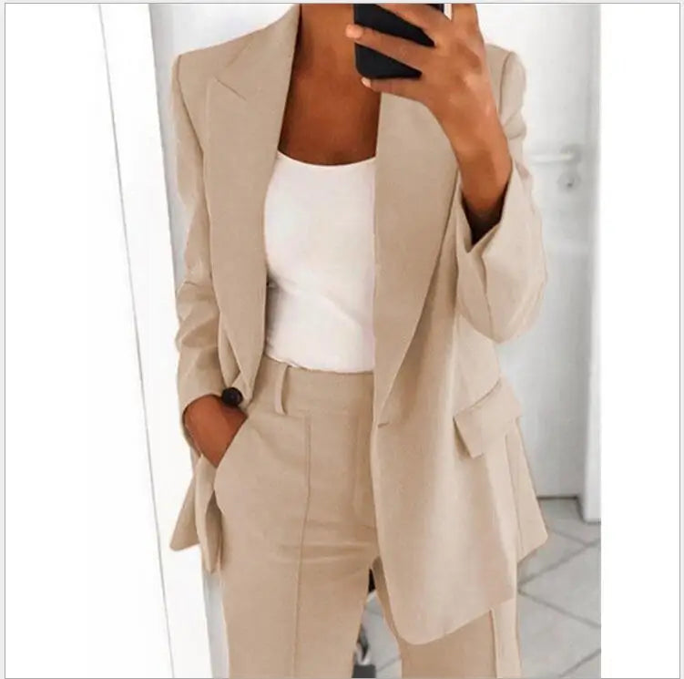 Fashion Women Solid Color 2 Piece Blazer Set Long Sleeve Casual Pocket Suit for Office Lady Can Also Be Purchased Separately