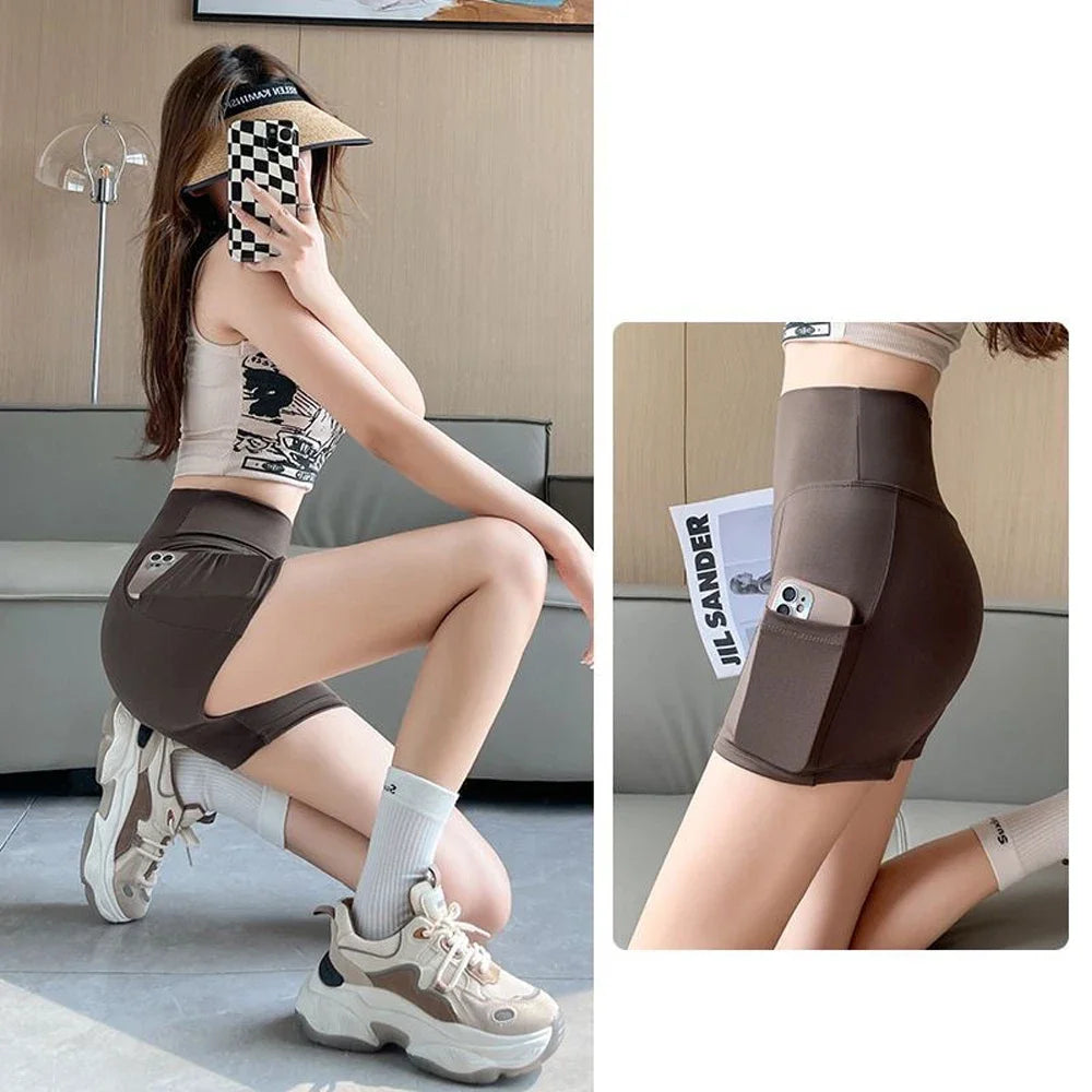 Yoga Shorts Leggings Women Cycling Half Shorts with Pocket High Waist Sports Biker Shorts Women Gym Hip Lift Fitness Pants