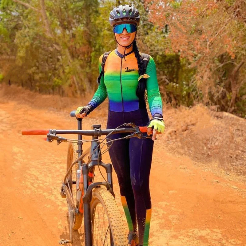 Cycling Wear Spring Autumn Women'S Long Sleeve Pants Triathlon Suit Lycra One Piece 20D Gel