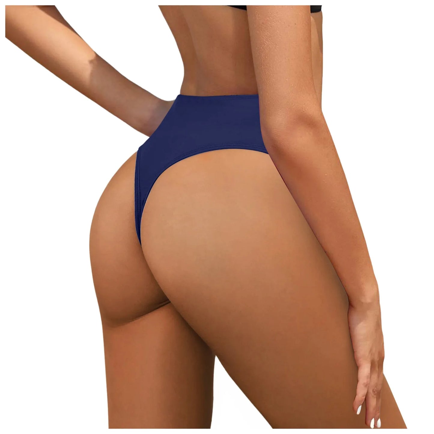 Women High Waist Bikini Bottom Tanga Solid Color Seamless Underwear Beach Wear Swimming Trunks Female Pleated Swim Shorts