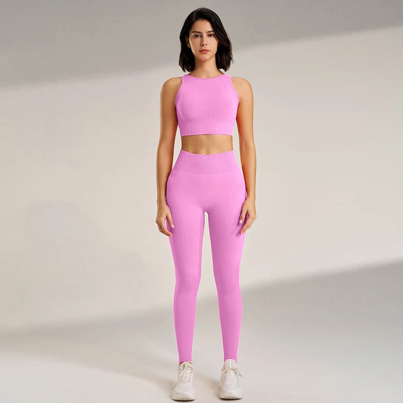 Yoga Clothing Set Women'S High Waisted Leggings and Top Two Piece Seamless Fitness Exercise Clothing Fitness Underwear plus Size