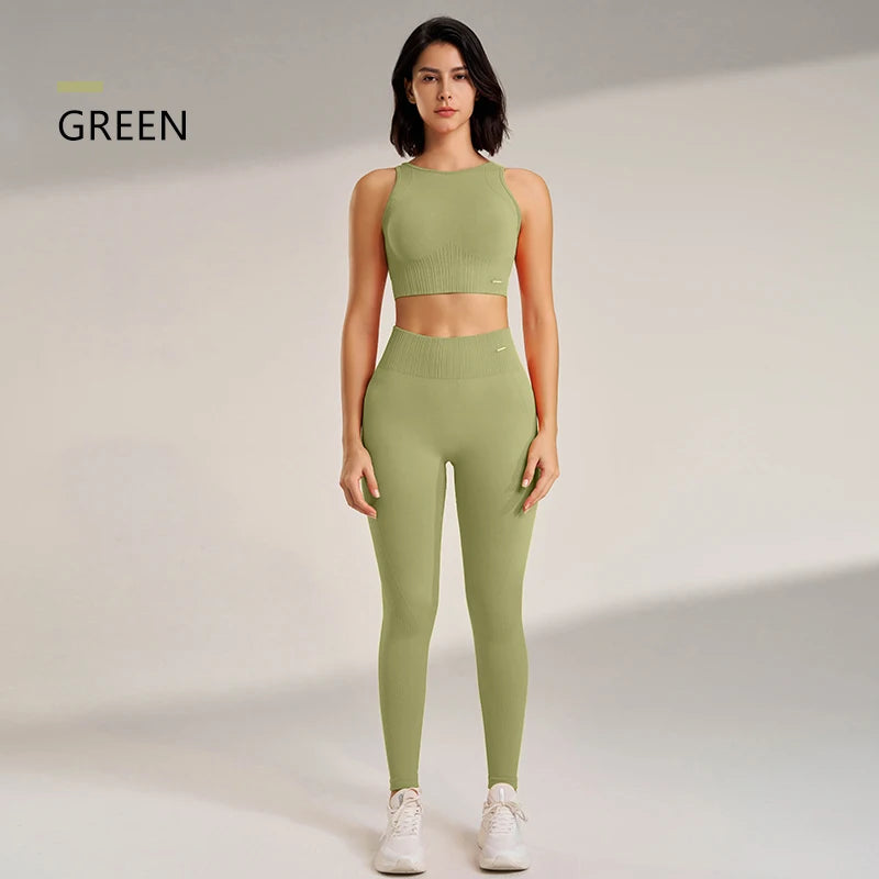 Yoga Clothing Set Women'S High Waisted Leggings and Top Two Piece Seamless Fitness Exercise Clothing Fitness Underwear plus Size