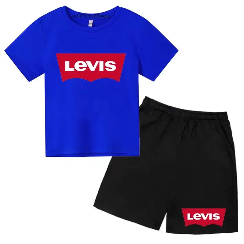 Summer T-Shirt Kids Set 4-13 Years Boys Girls Casual Short Sleeve Crew Neck T-Shirt + Shorts Flower Letter Mixed Print Clothing