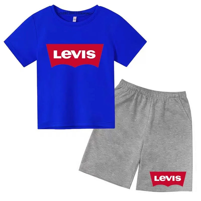 Summer T-Shirt Kids Set 4-13 Years Boys Girls Casual Short Sleeve Crew Neck T-Shirt + Shorts Flower Letter Mixed Print Clothing
