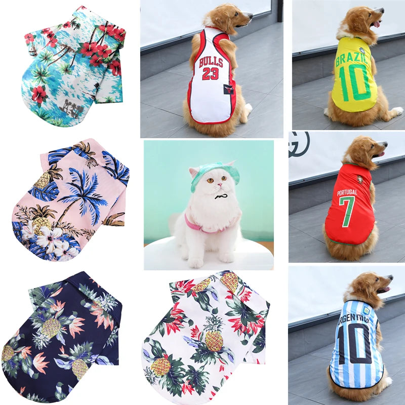 Spring and Summer Small and Medium Dogs Beach Pineapple Shirt Hawaiian Pet Dogs Cats Pets Basketball Clothes Sunshade Hat