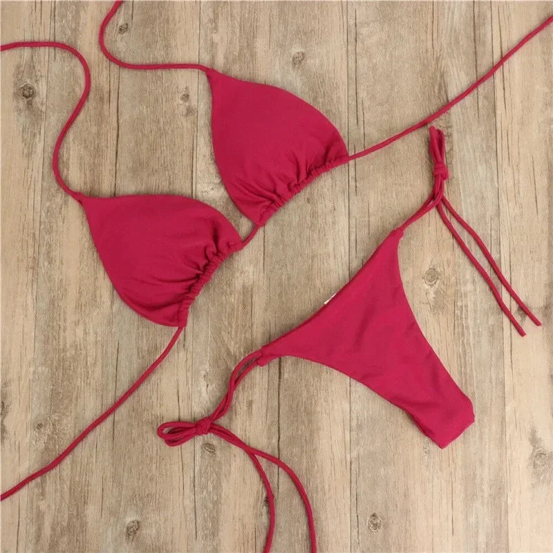 Summer Swimsuit Women Sexy Bikini Set Push-Up Padded Bra Thong Two Pieces Swimwear Beachwear Bathing Suit Female Sexy Swimsuits