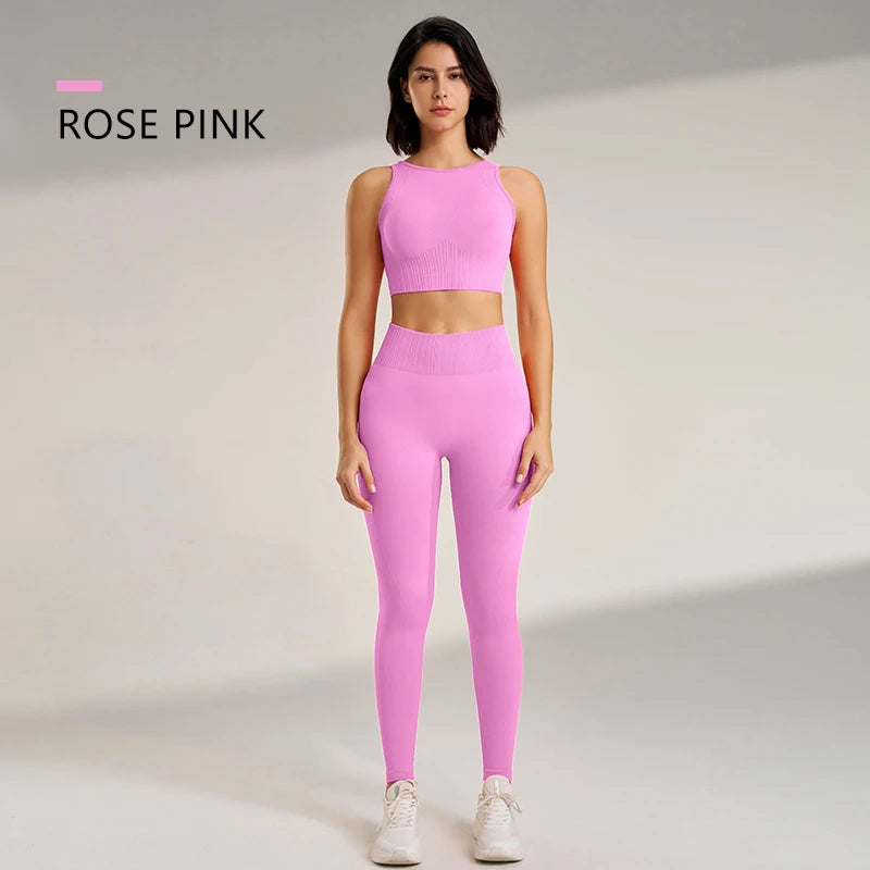 Yoga Clothing Set Women'S High Waisted Leggings and Top Two Piece Seamless Fitness Exercise Clothing Fitness Underwear plus Size