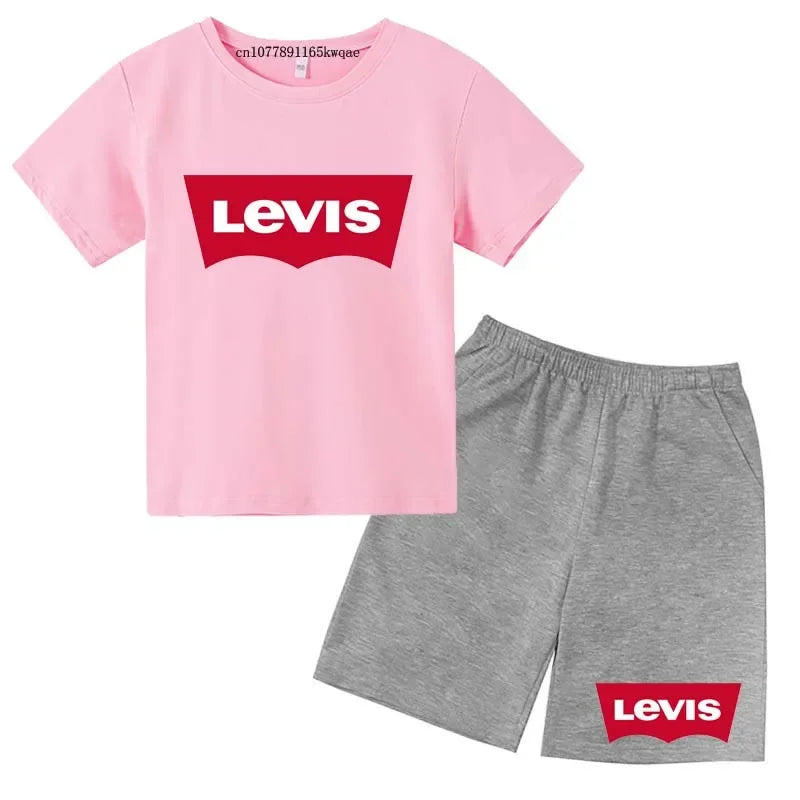 Summer T-Shirt Kids Set 4-13 Years Boys Girls Casual Short Sleeve Crew Neck T-Shirt + Shorts Flower Letter Mixed Print Clothing