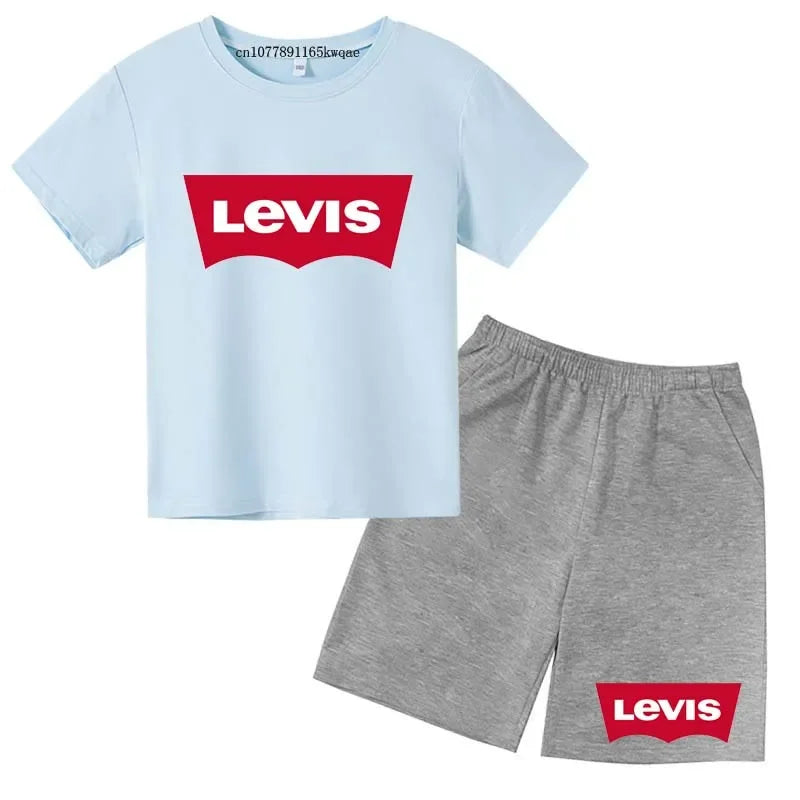 Summer T-Shirt Kids Set 4-13 Years Boys Girls Casual Short Sleeve Crew Neck T-Shirt + Shorts Flower Letter Mixed Print Clothing