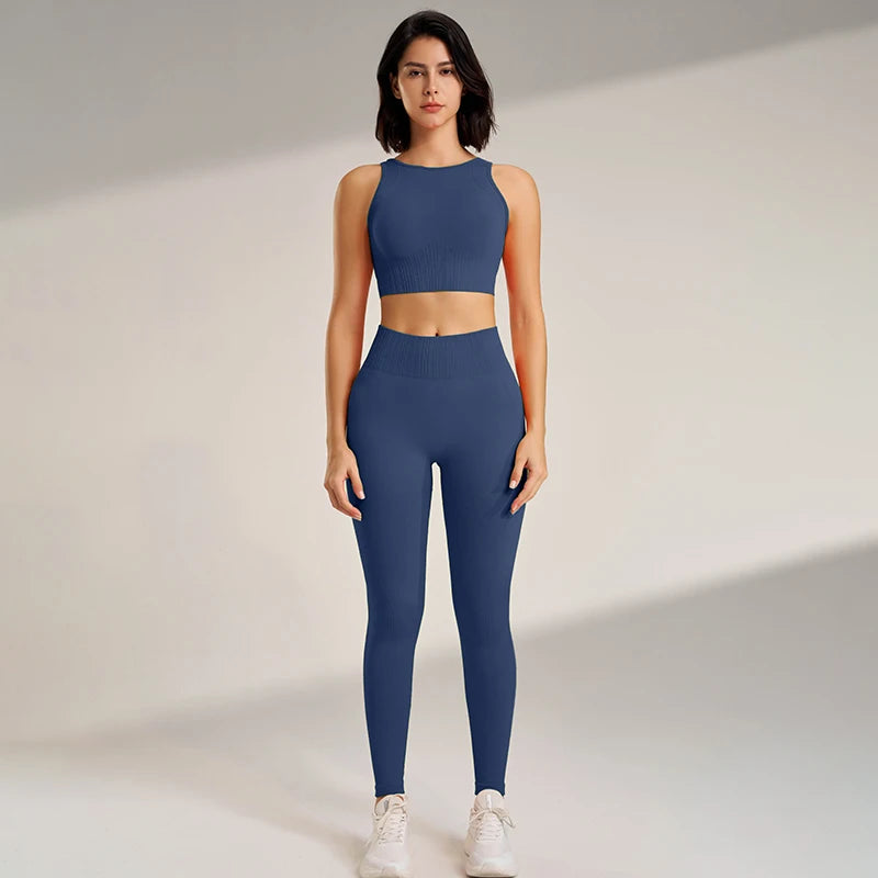 Yoga Clothing Set Women'S High Waisted Leggings and Top Two Piece Seamless Fitness Exercise Clothing Fitness Underwear plus Size